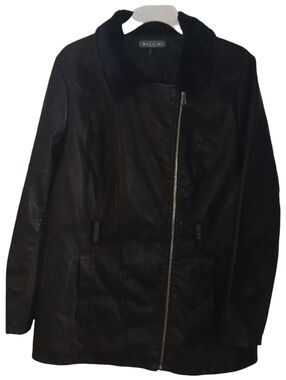 Baccini Womens Black Faux Leather Asymmetrical Zip Coat Size L